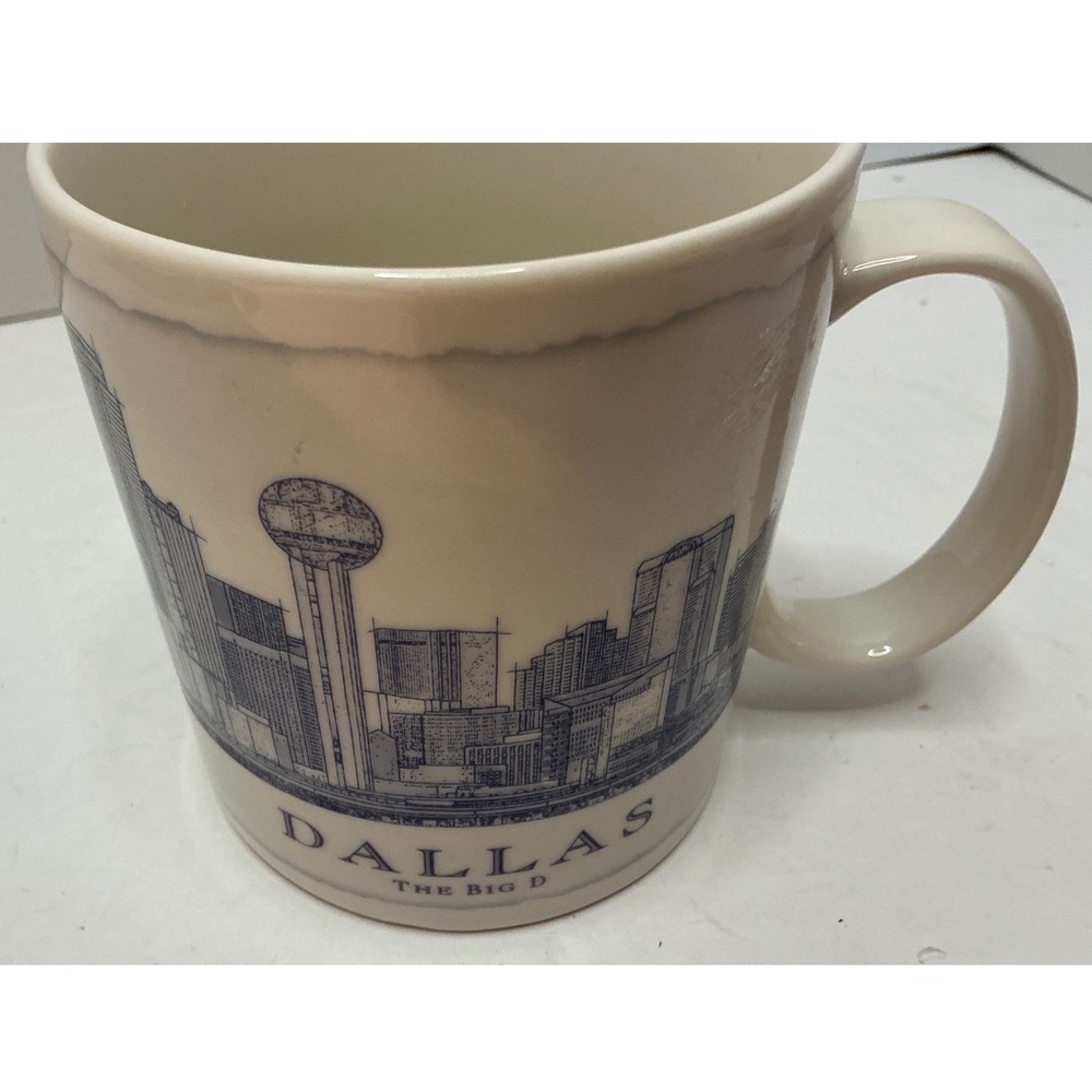 Starbucks 2007 Dallas Skyline City Mug The Big D Architecture 18oz White Blue